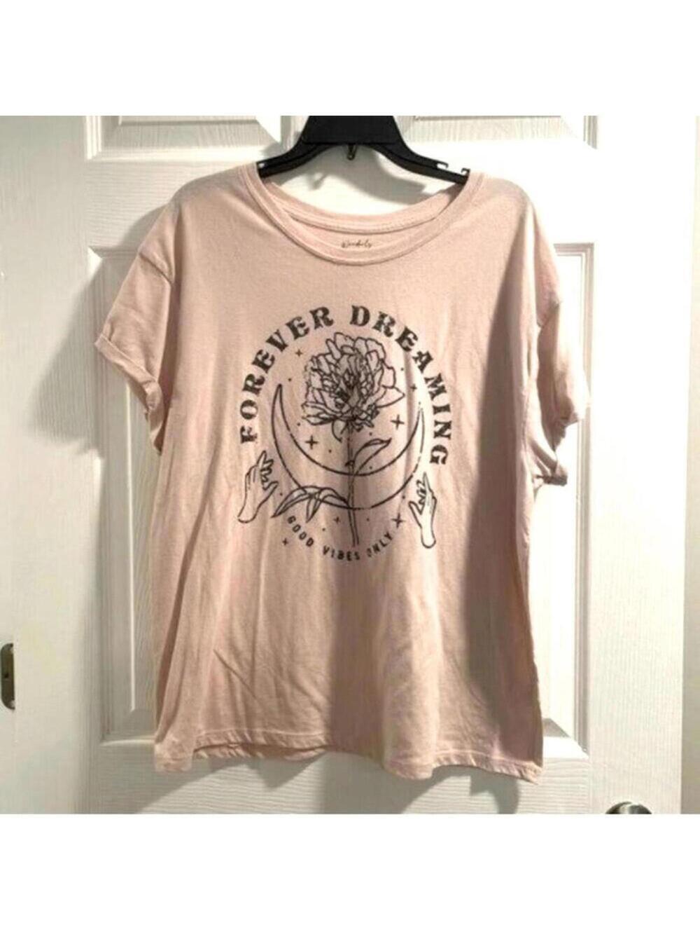 Wonderly blush, pink, flower, and moon, forever, dreaming graphic shirt
